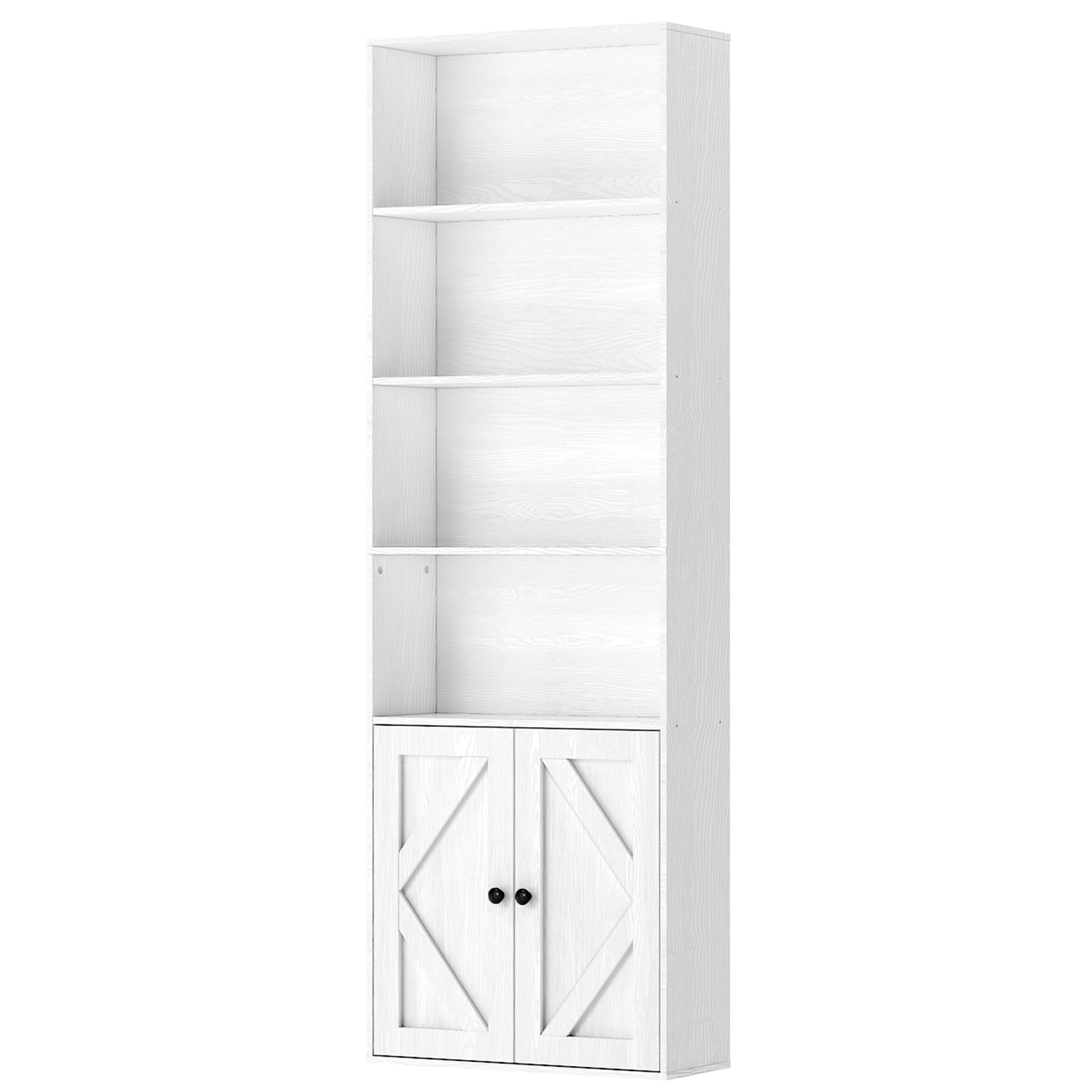 Shoueryaes Bookshelf, 6-Tier Floor Bookcase with 2 Bottom Doors, 9.29"x23.62"x70.86", Storage Cabinet Bookshelves for Home Office, Living Room, Bedroom-White