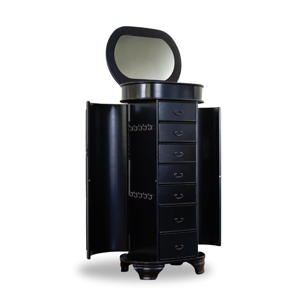 Oval Jewelry Armoire with Mirror & 7 Drawers