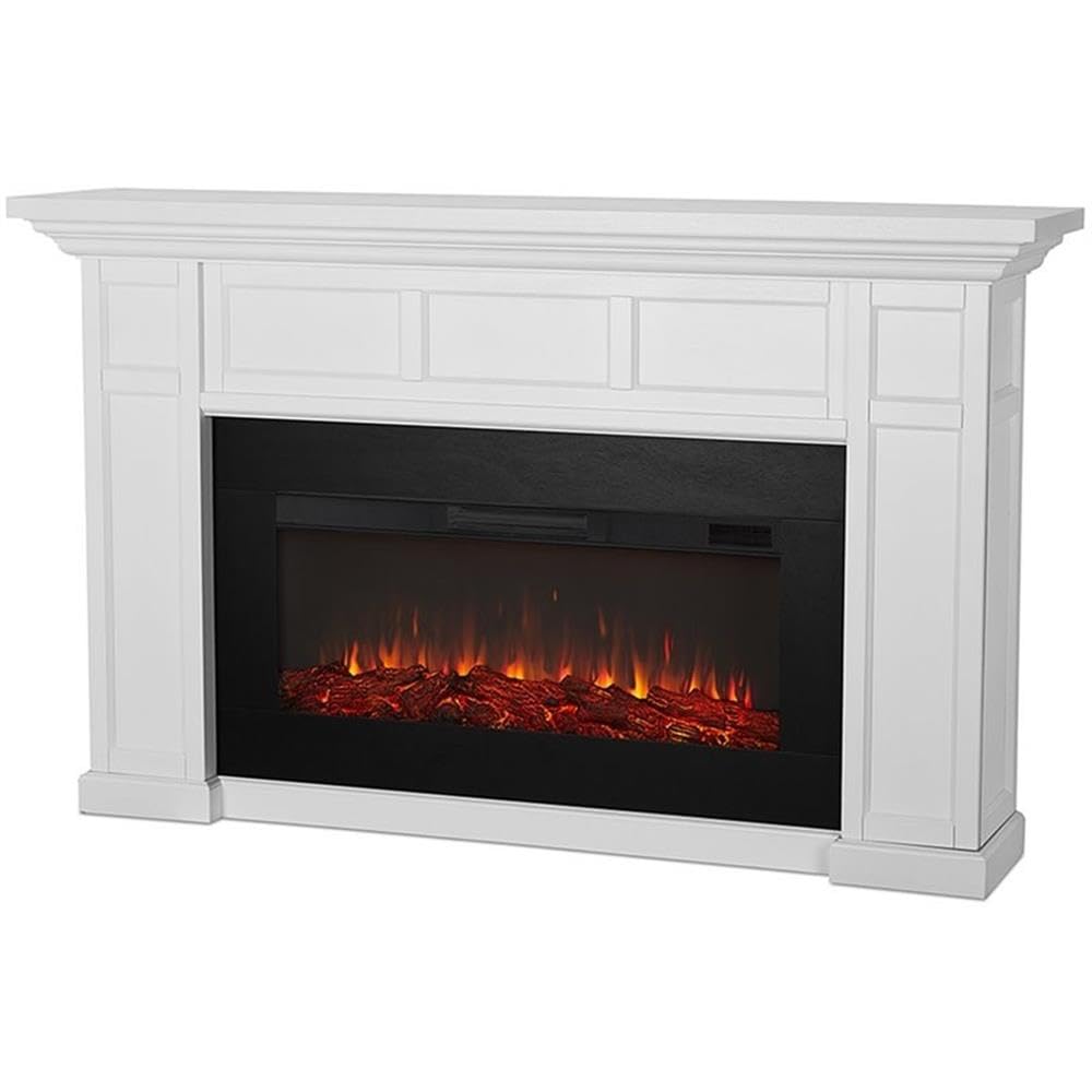 Real Flame Alcott 75” Electric Fireplace with Mantel for Living Room or Bedroom, Replaceable Fireplace Insert Heater, Realistic Log and Flame Effect, Remote Control, Timer