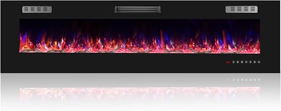 Wall-Mounted Electric Fireplace with Crystal Flame
