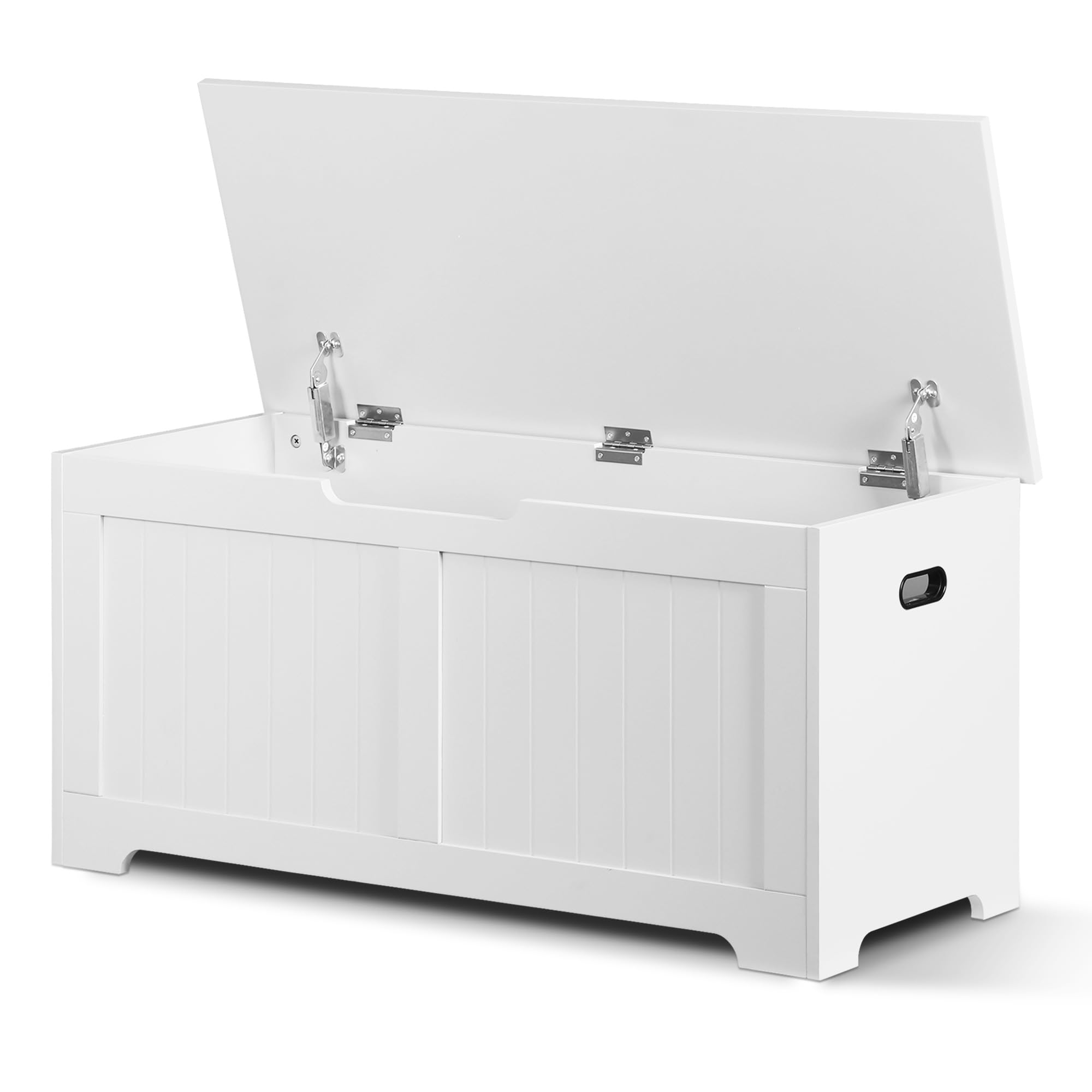 SUPER DEAL Storage Chest, 39 inches Chest Box Organizer with 2 Safety Hinges, Wooden Entryway Shoe Organizer Storage Bench, White