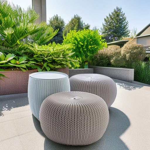 Patio Pouf Set with Storage Table