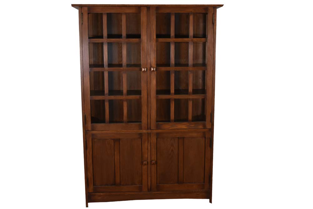 Crafters and Weavers Arts and Crafts Mission Solid Oak China Cabinet