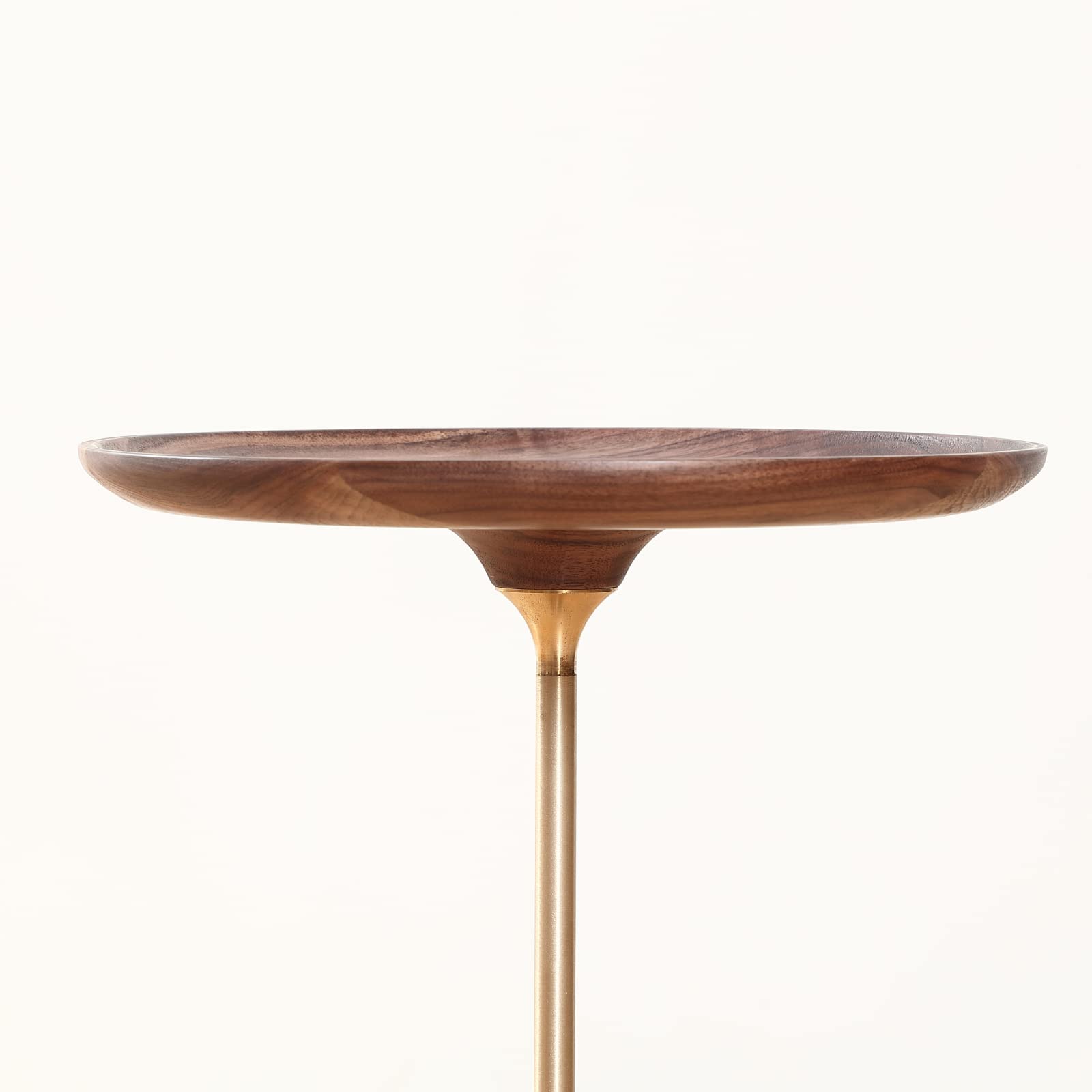 Round Walnut Side Table with Brass & Steel Base