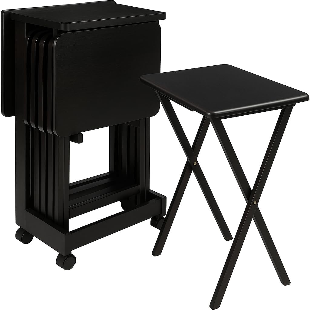 5-Piece Folding Snack Table Set with Storage Stand