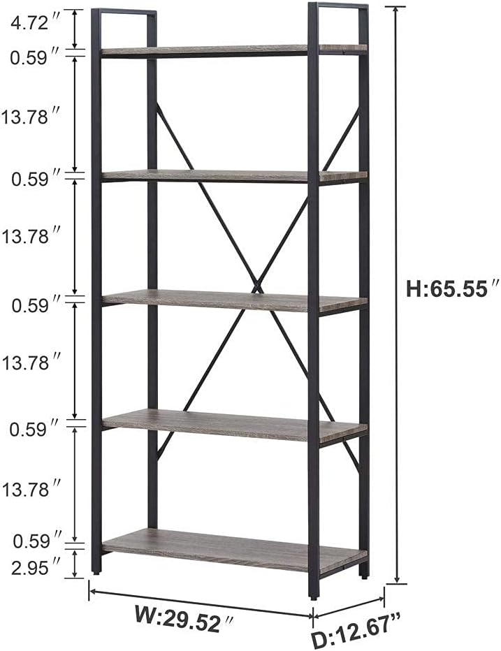 5-Tier Industrial Etagere Bookcase with Metal Frame
