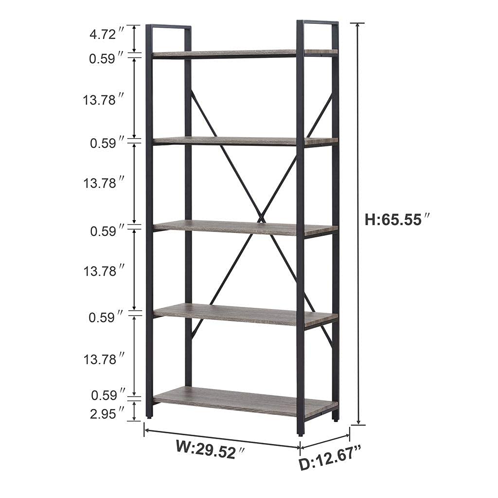 5-Tier Industrial Etagere Bookcase with Metal Frame