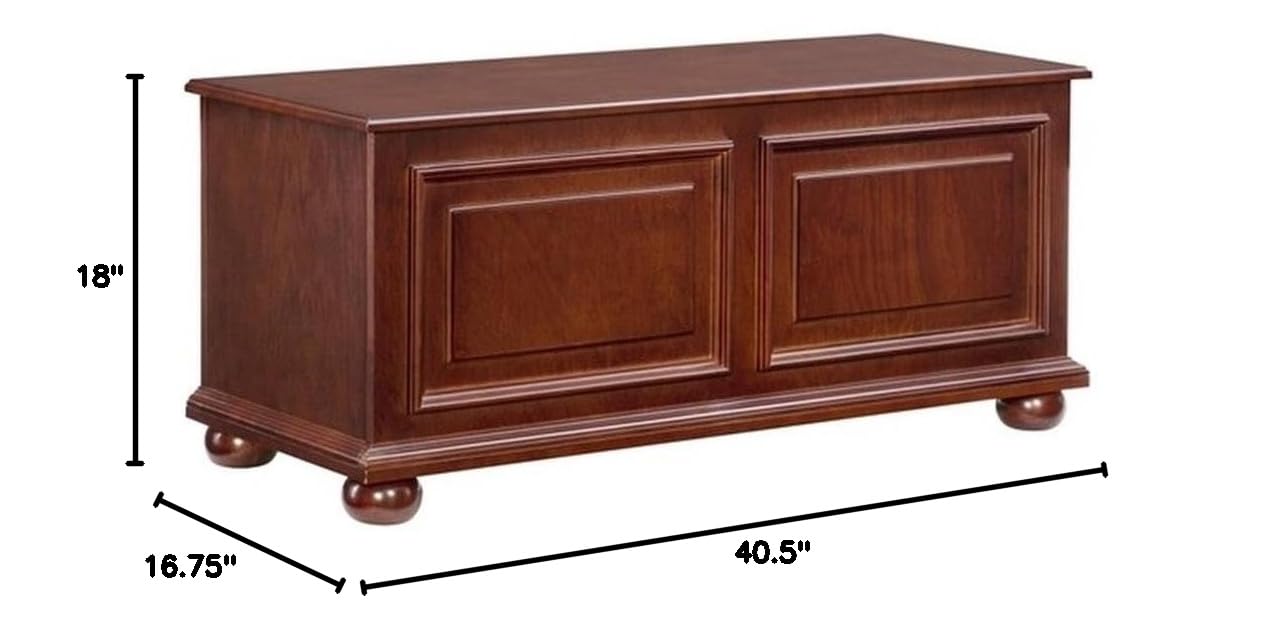 Pemberly Row Contemporary MDF Rubberwood Chest, Cherry Finish, 40.5" w x 16.75" d x 18" h, Decorative Molding, Bun Feet, Lined Storage, Child Safe Hinges, Living Room Accent Furniture