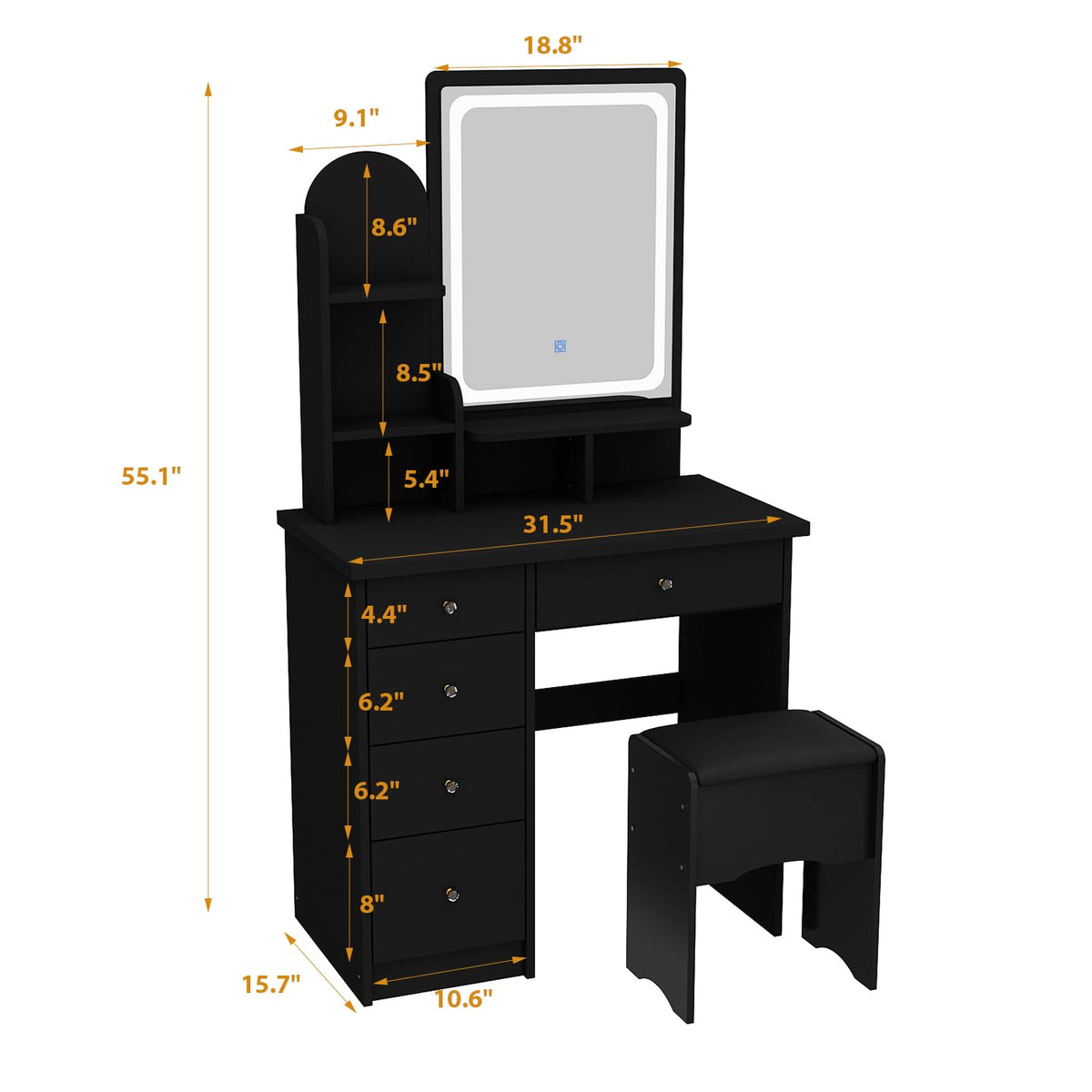 Black Lighted Makeup Vanity Set