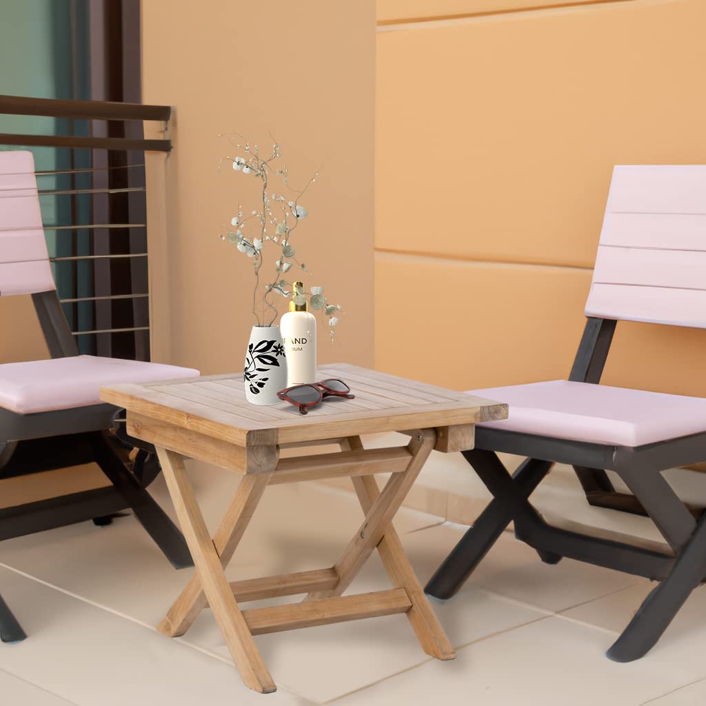 RRI Goods Teak Wood Folding 20”-Inch Outdoor Coffee Table - Perfect for Camping & Outdoor Entertaining - Ideal for Backyard, Front Porch, Balcony (Square)