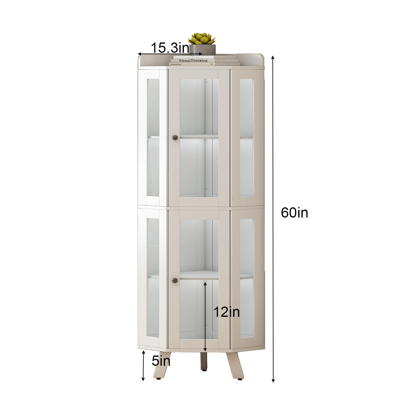 Corner Display Cabinet with Glass Doors, 4-Tier, 60"H