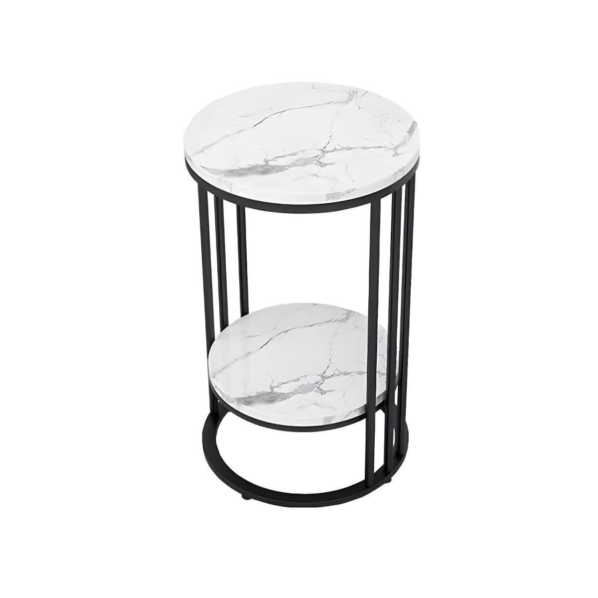 LAKIQ Round Plant Stand Stone Top Metal Frame Indoor Tall Plant Flower Shelf 2 Tiers Plant Table Plant Flower Holders for Corner Patio Garden Living Room Balcony(Black,12" L x 12" W x 27.5" H)
