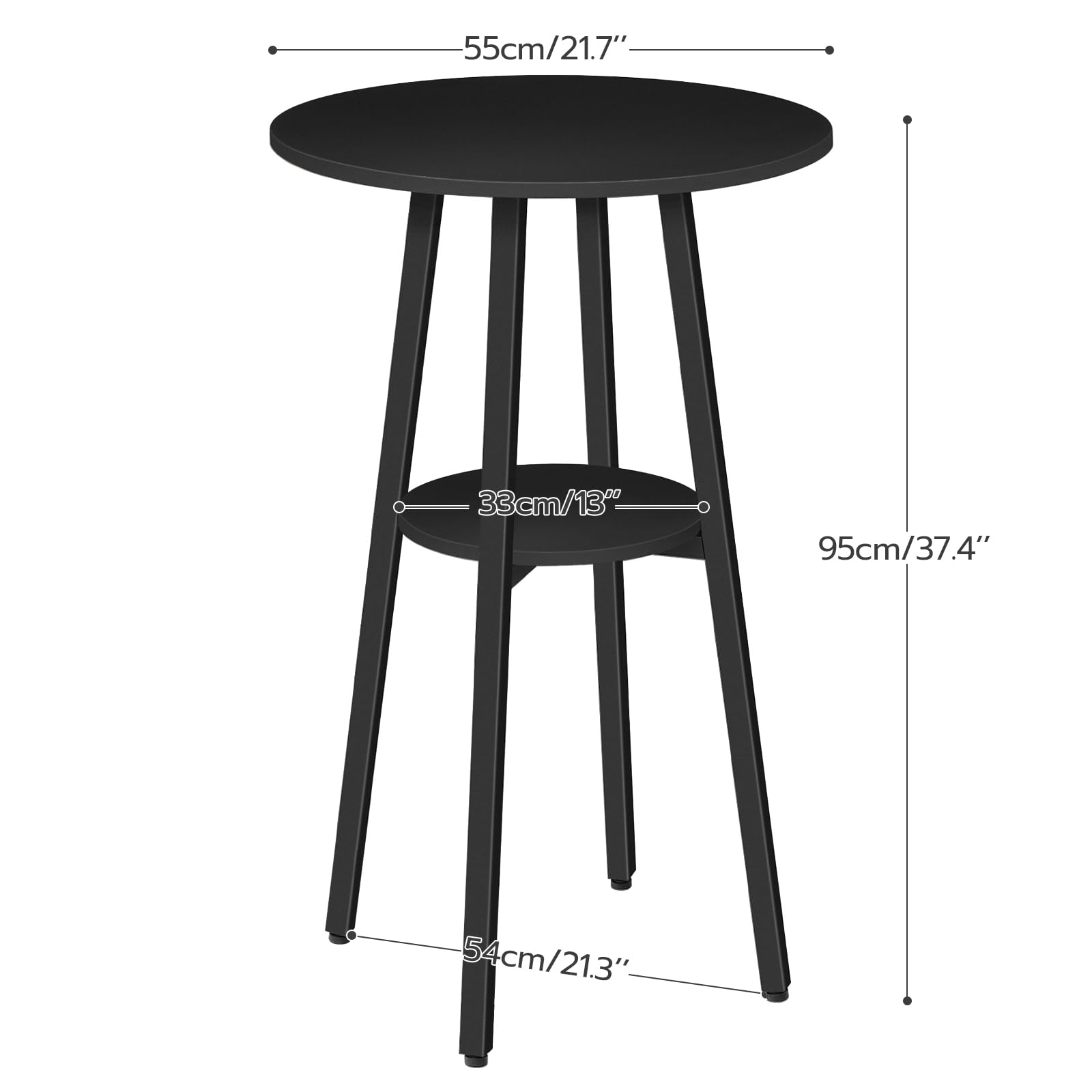 HOOBRO Bar Table, Round Pub Table, 2-Tier Bistro Table with Storage, 37.4" High for Small Spaces, with Top Particleboard for Kitchen, Easy to Assemble, Black BB55BT01