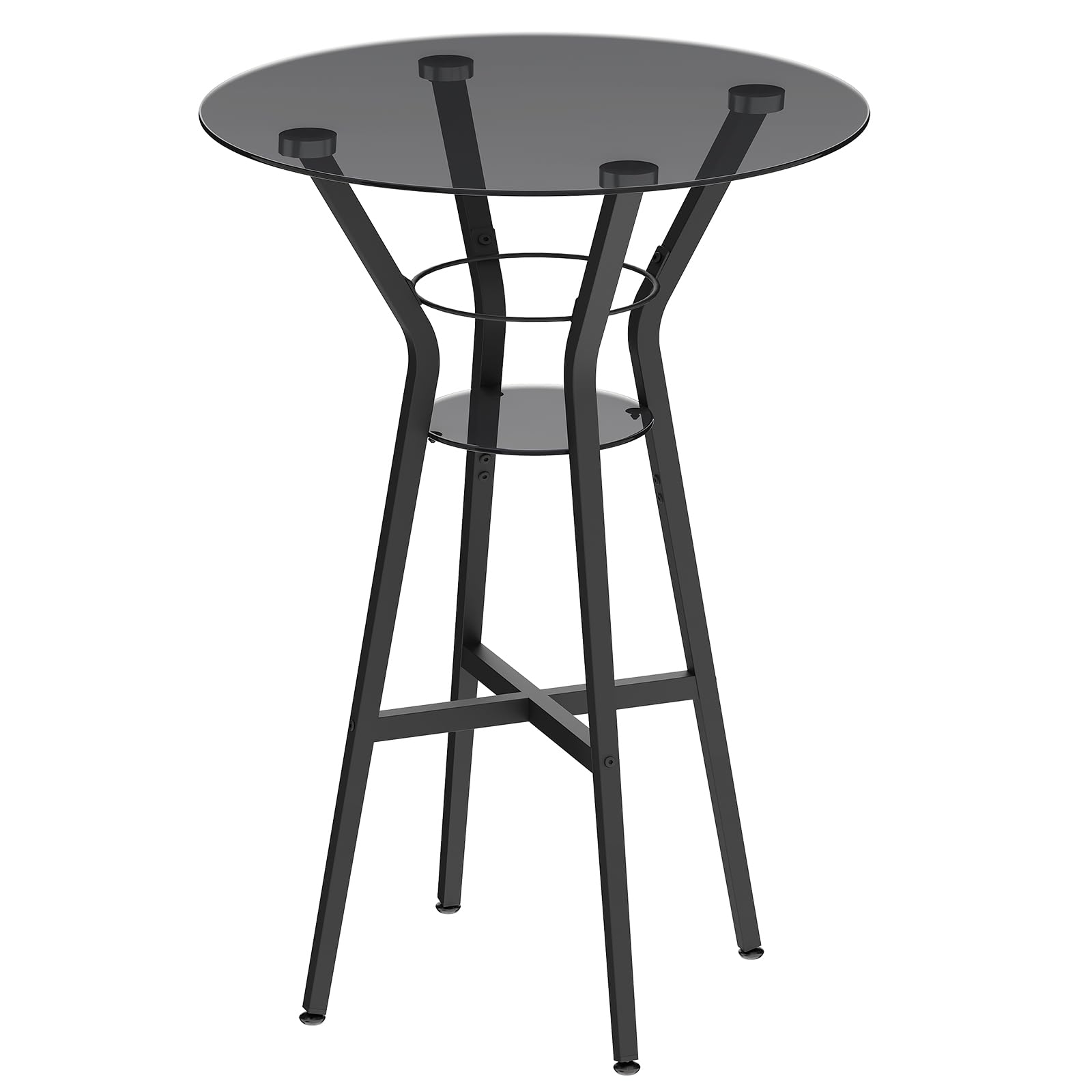 YATINEY Bar Table, 2-Tier Round High Top Table, Pub Table, Home Bar Counter Height, Bistro Tables, for Kitchen, Living Room, Meeting Room, Pub, Transparent and Black BT03BK