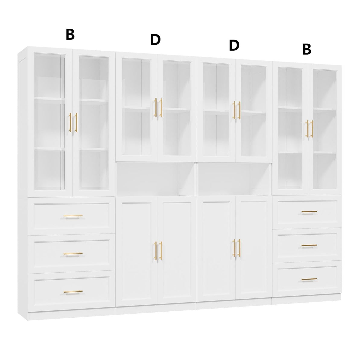 White Glass Door Bookcase with Drawers
