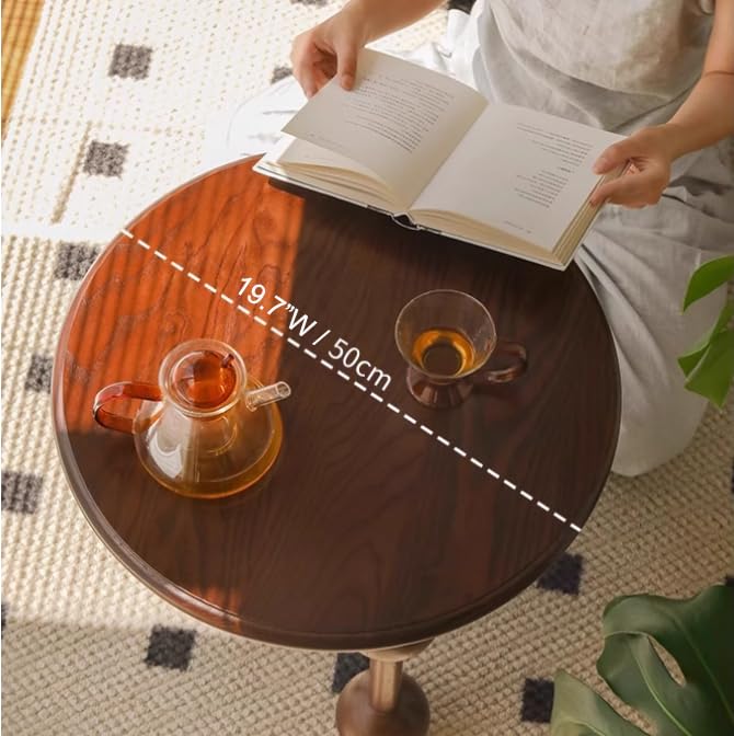 NICOKI Walnut Round Side Table, Solid Wood Creative Sofa Side Bedside Table with Funny Wood Globe Legs, Modern Minimalist Small Round Coffee End Table, Easy Assembly, 20 x 18 Inches