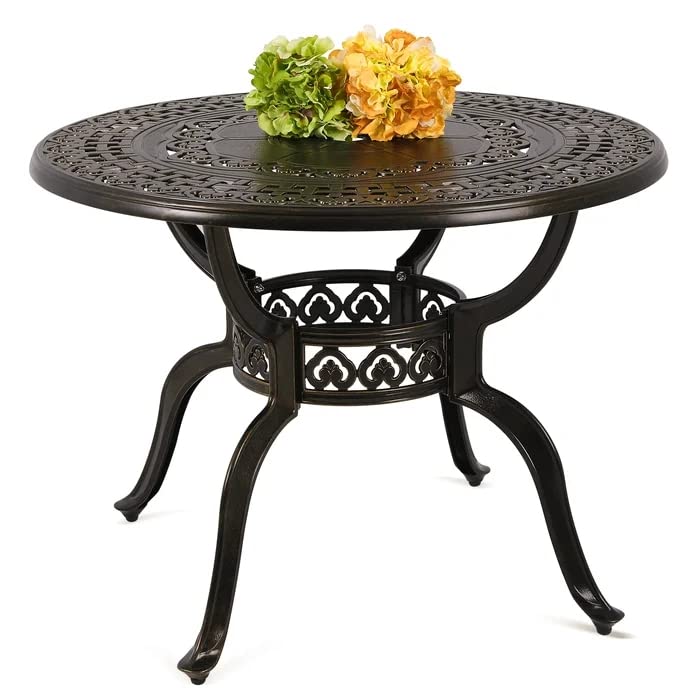 Sumshadow Patio Dining Table,Cast Aluminum Patio Table with Umbrella Hole, Outdoor Bistro Table for Backyard, Garden, Patio