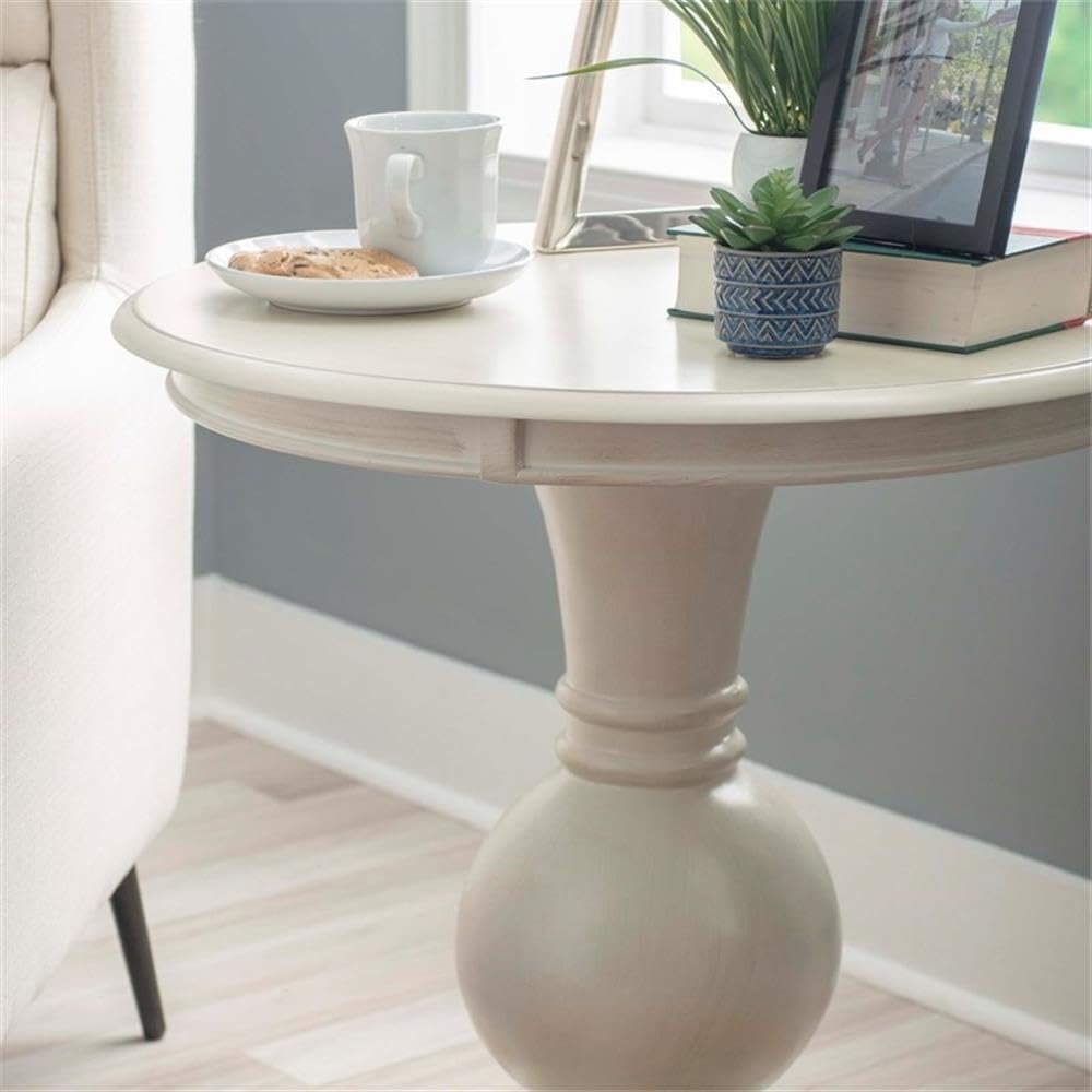 Round Pedestal Accent Table – Cream