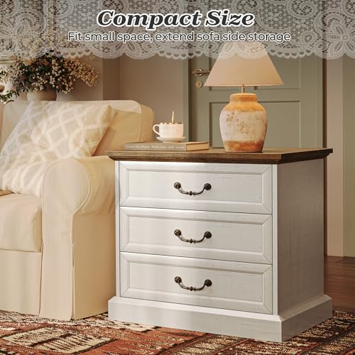 Farmhouse Nightstand with Charging Station & 3 Drawers