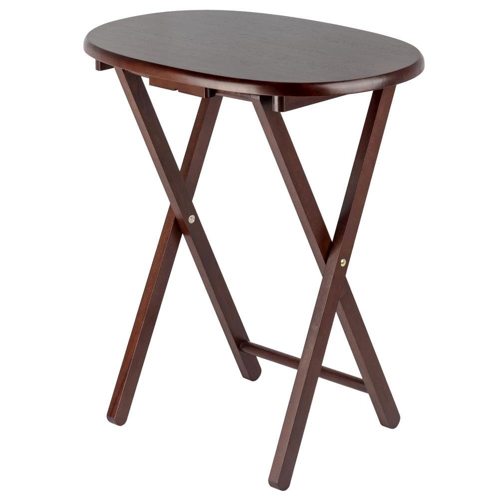 Furnifact Solid Wood Brown 5 Piece TV Trays Set Includes 4 Small Folding Tables with Oval Tops and Storage Stand, Ideal TV Tables for Eating Or Dinner Tray Table