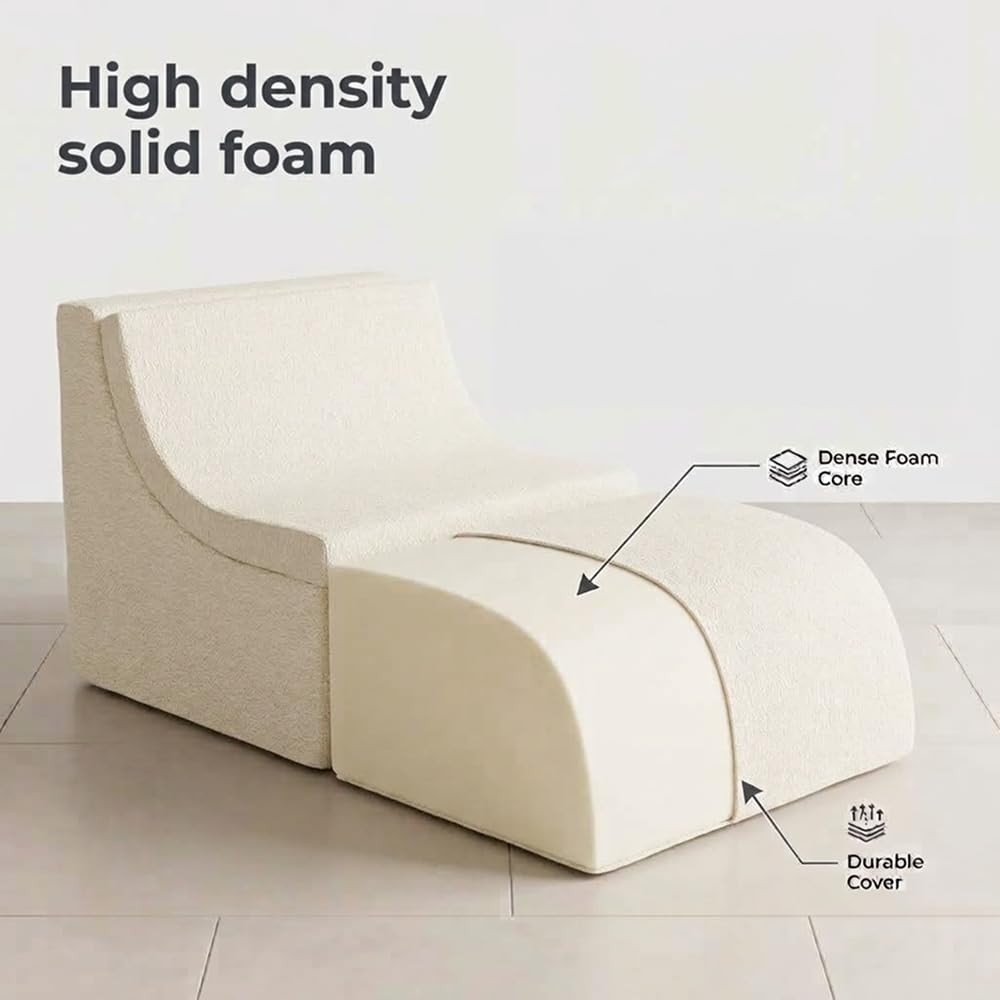 NeoNook 3-in-1 Convertible Chaise Lounge Chair with Curved Back, Chenille Armless Boneless Floor Sofa, Comfortable Lazy Chair Reading Chair for Bedroom, Living Room (White)
