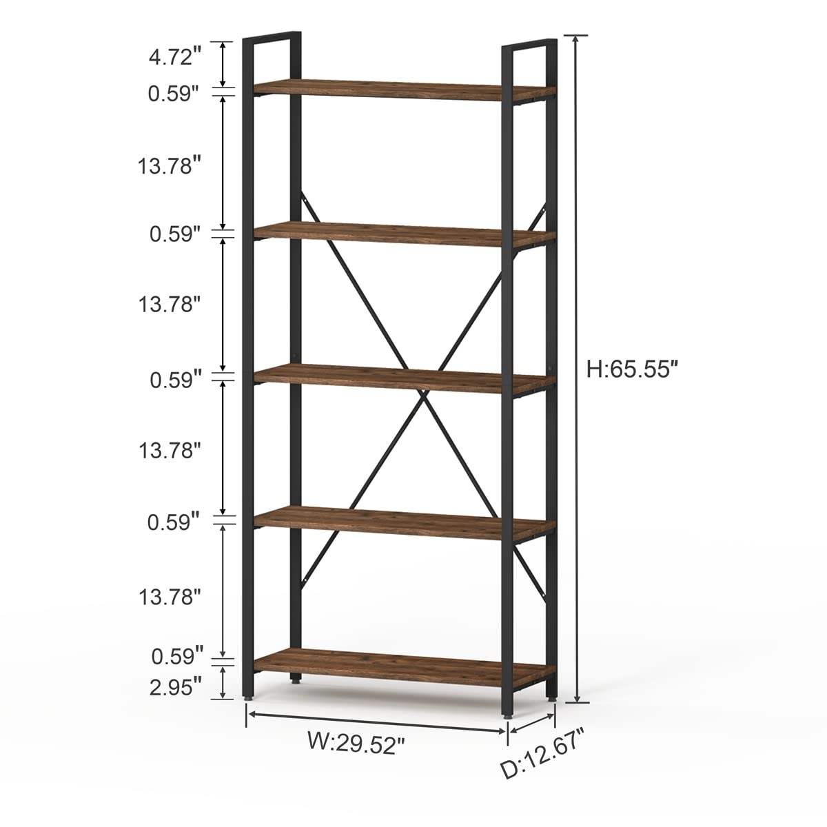 Rustic Oak 5-Tier Bookcase