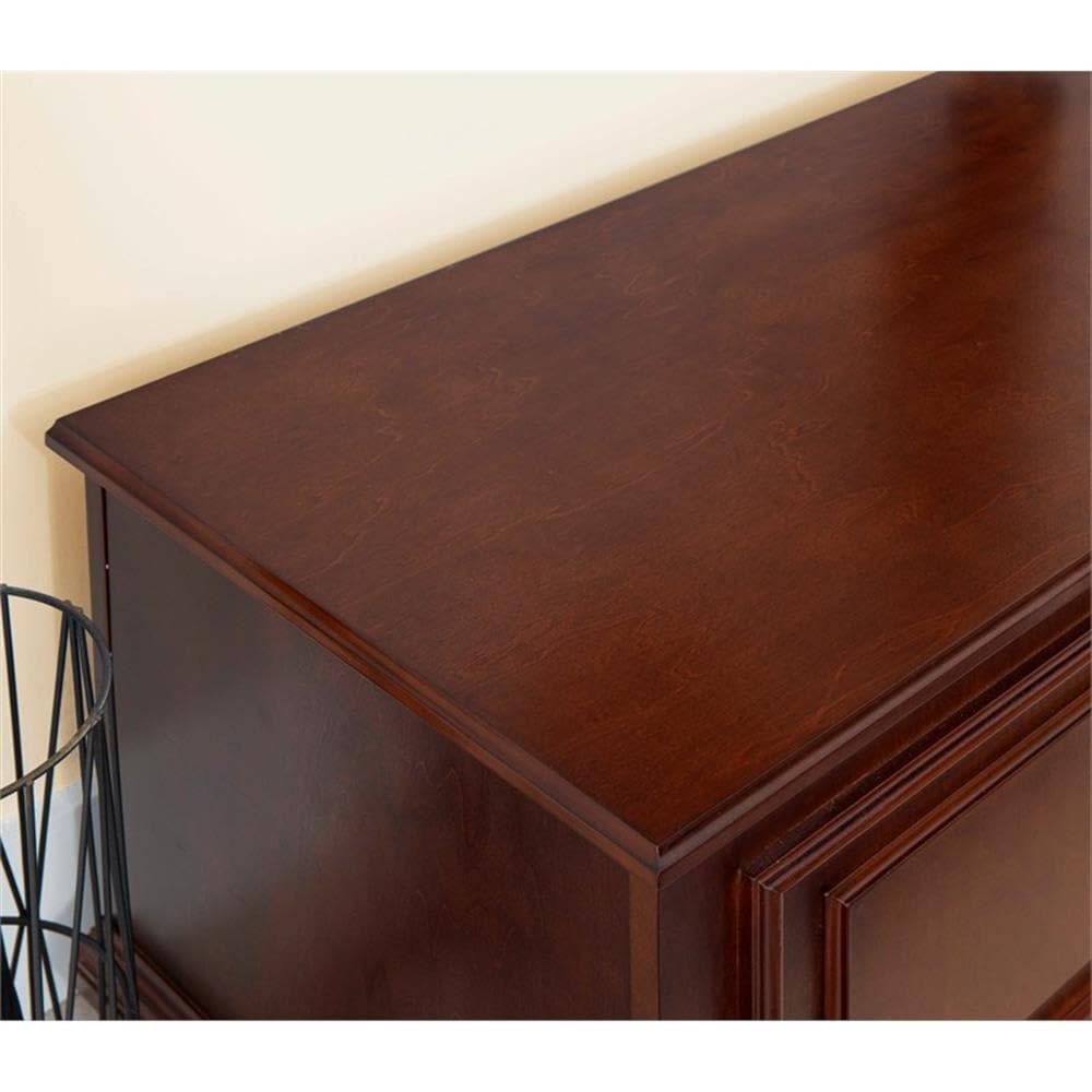 Pemberly Row Contemporary MDF Rubberwood Chest, Cherry Finish, 40.5" w x 16.75" d x 18" h, Decorative Molding, Bun Feet, Lined Storage, Child Safe Hinges, Living Room Accent Furniture