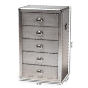 Baxton Studio Davet Mid-Century 5-Drawer Metal Accent Chest in Silver