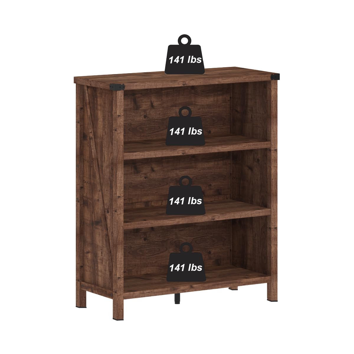 BON AUGURE Rustic Short Bookshelf, 3 Shelf Bookcase, Small Wood Low Book Cases/Shelves, Farmhouse Storage Tier Book Shelves for Home Office, Living Room, Small Space (Rustic Oak)