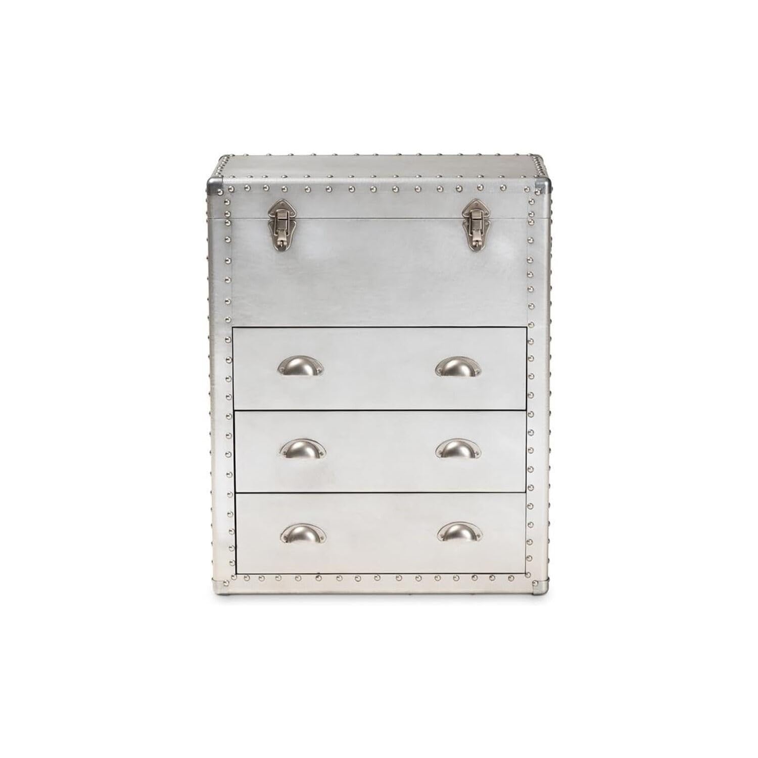 HomeStock Sophisticated Simplicity French Industrial Silver Metal 3-Drawer Accent Storage Chest