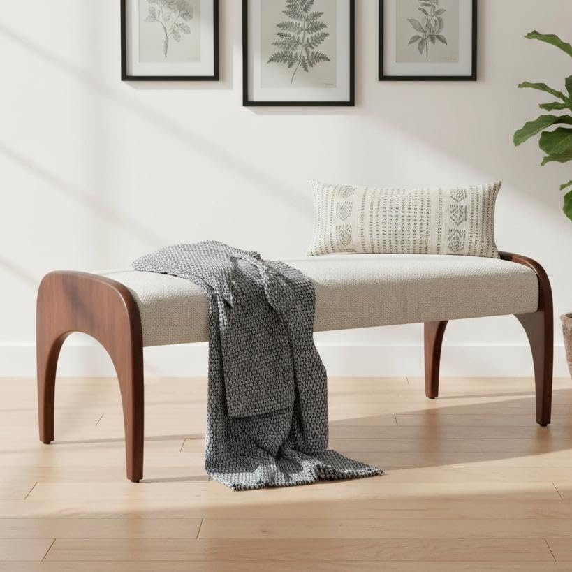 Upholstered Long Bench with Solid Wood Legs