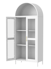 73" Arched Metal Cabinet with Glass Doors