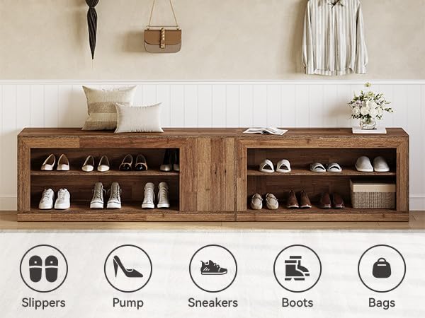 L-Shaped Corner Shoe Bench with Open Storage Shelves