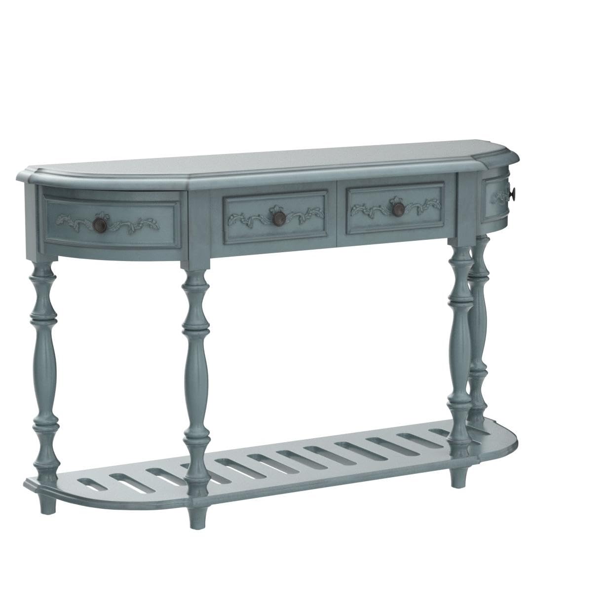Amposei Retro Wood Curved Entryway Console Table 52-Inch Half Moon Hall Sofa Table with Drawers & Shelf for Living Room Hallway Foyer Home Accent Furniture, Distressed Finish (Antique Blue)