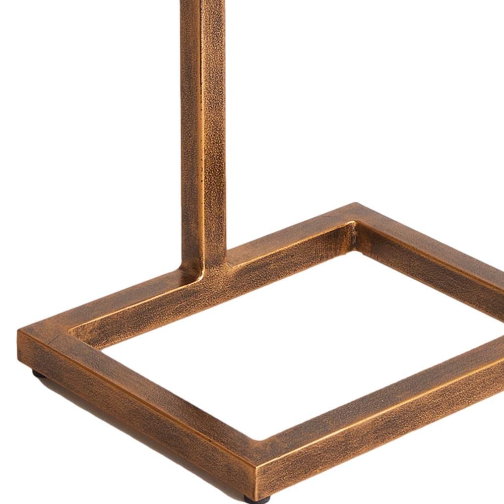 MY SWANKY HOME Petite Minimalist Bronze Black Accent Table Cantilever Pull Up Marble Metal Gold
