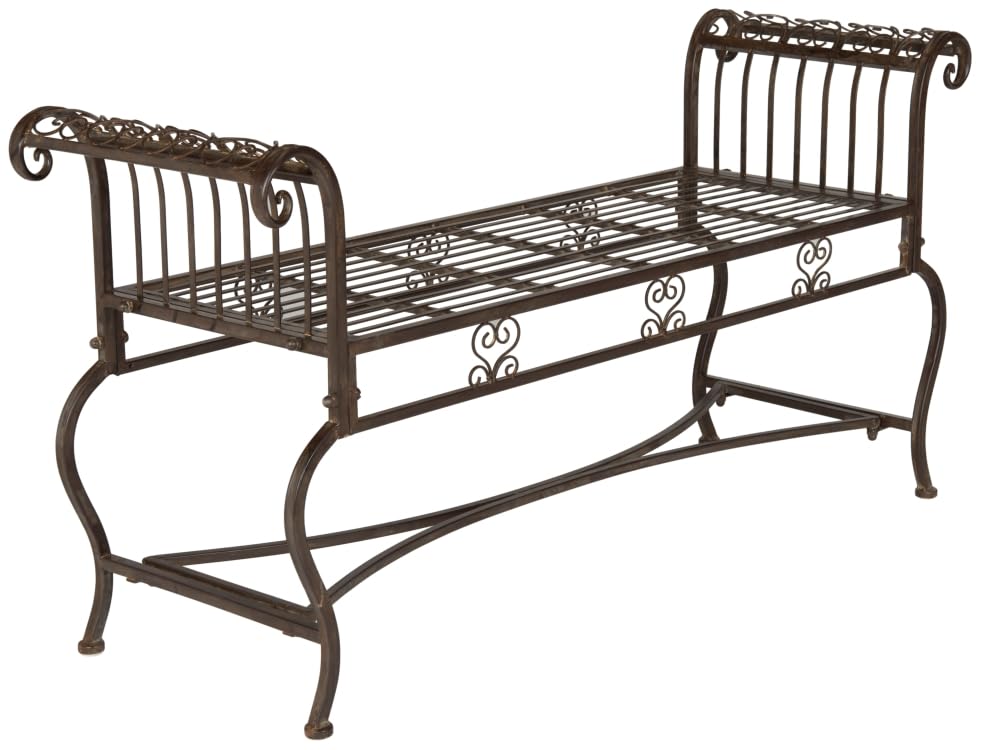 SAFAVIEH Outdoor Brielle Metal Bench, 52" Rustic Brown PAT5004B