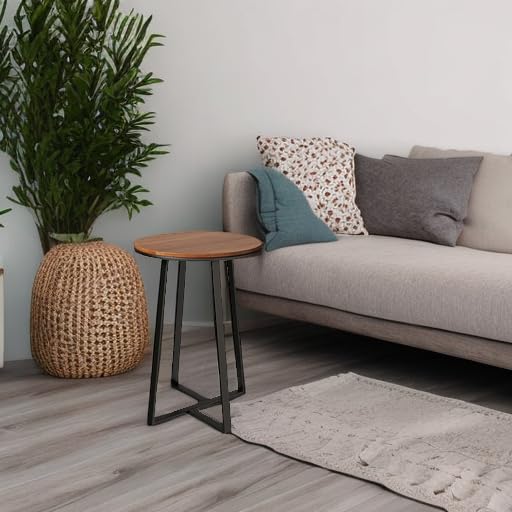 Round Side Table with Metal Frame