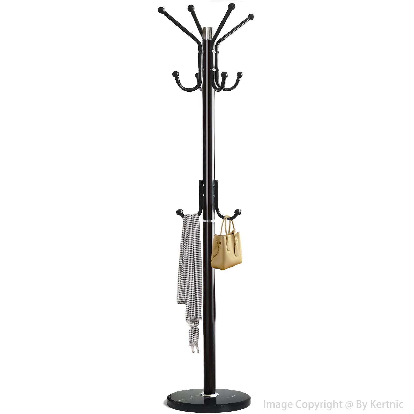 Freestanding Coat Rack with Marble Base & 11 Hooks