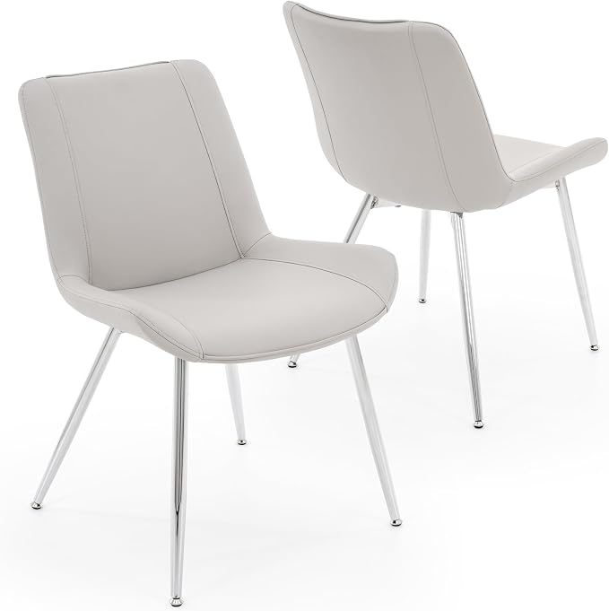 Pearl White Faux Leather Dining Chairs, Set of 2