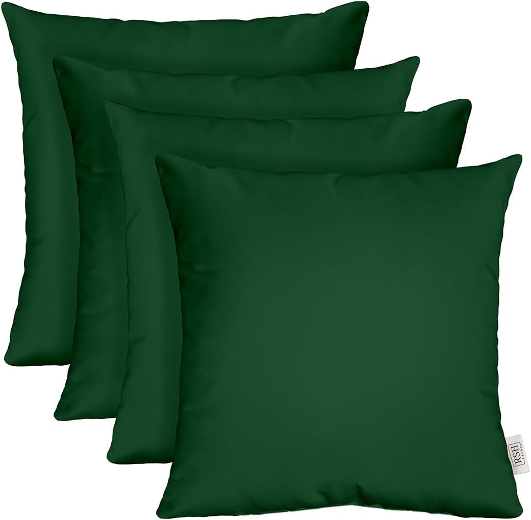 Resort Spa Home Decor Square Throw Pillows Set of 4, 17” x 17”, All-Weather Spun Fabric, Water and Fade-Resistant, Outdoor Accent Pillows for Patio Furniture, Hunter Green