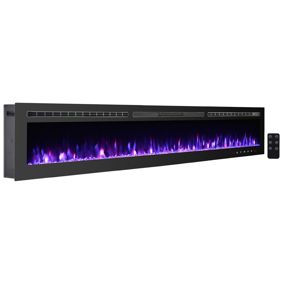 CharaVector 100 inch 750W/1500W Electric Fireplace Inserts with Remote Control in Wall Mounted, Energy Saving LED Insert Fireplace Heater Indoor Glass View with Remote Control & Touch Screen, Black