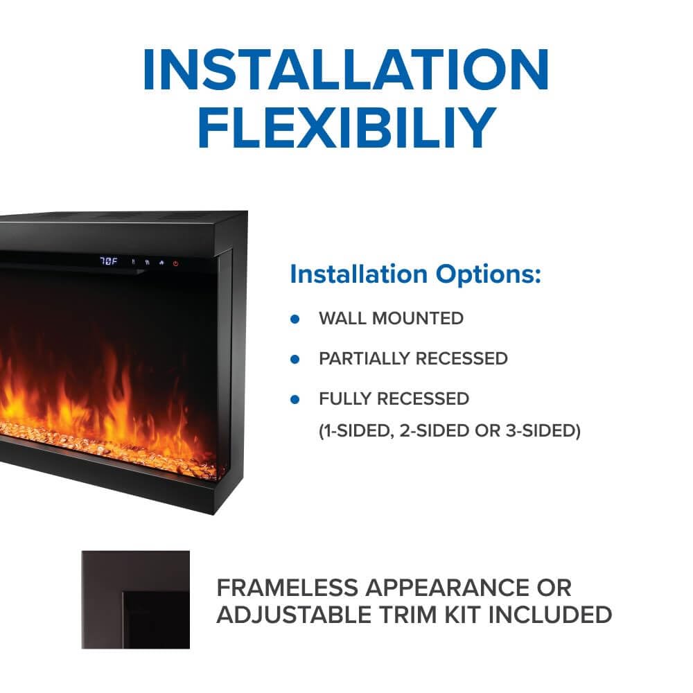 Astound 74 FlexMount Electric Fireplace - NEFL74AB - 74-Inch, Flexible Installation, Built-in or Wall Hanging, Realistic Flames, Wi-Fi Enabled, Voice or App Control, Included Logs and Woodland Kit