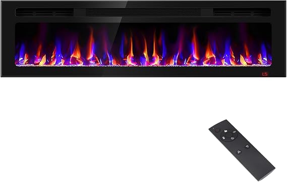 Wall-Mount Recessed Electric Fireplace with Adjustable Flame & Heater