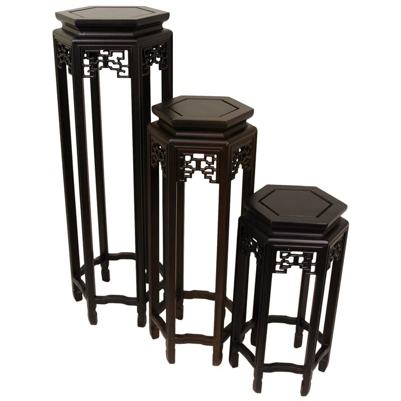 Red Lantern 28" Rosewood Stain Hexagon Plant Stand