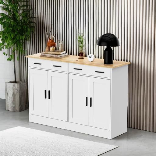 White Buffet Cabinet with Drawers