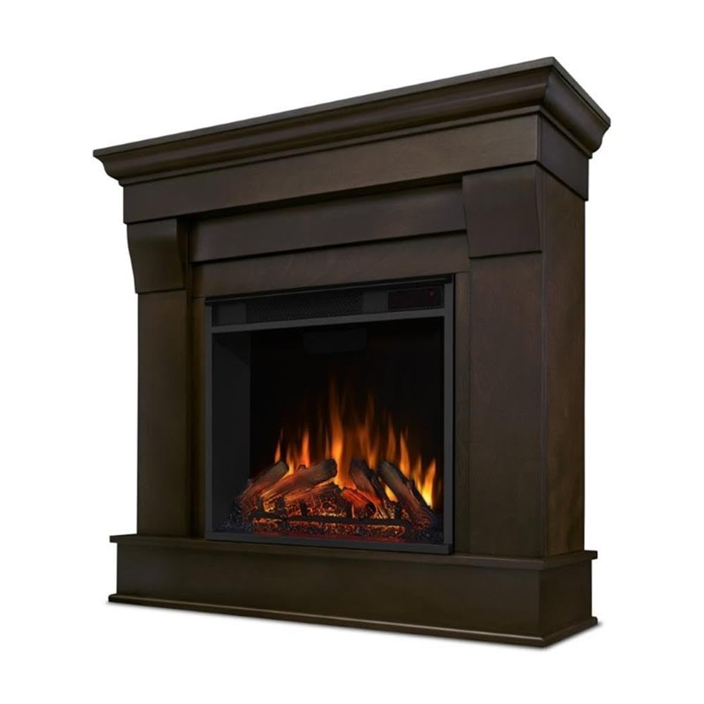 Real Flame Chateau 41” Electric Fireplace with Mantel for Living Room or Bedroom, Replaceable Fireplace Insert Heater, Realistic Log and Flame Effect, Remote Control, Timer