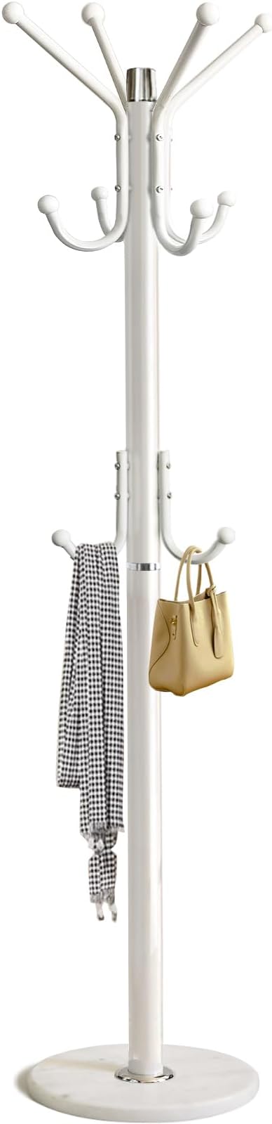 Freestanding Coat Rack with Marble Base & 11 Hooks