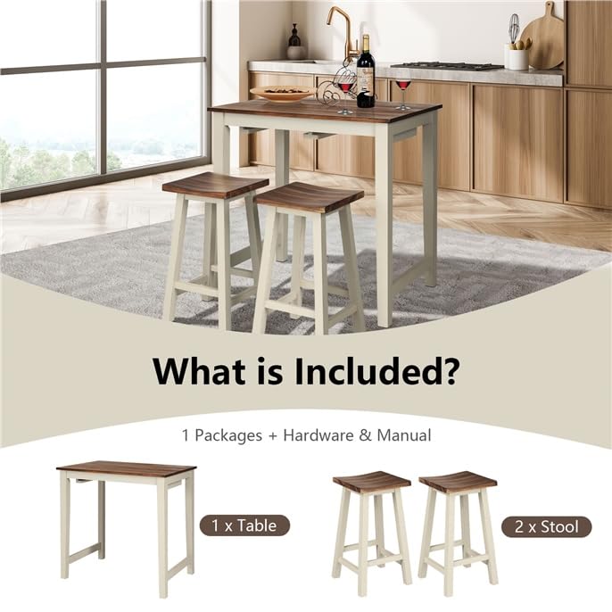 Counter Height Pub Table Set with 2 Saddle Stools