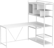 L-Shaped Desk with Bookshelf & LED Light Strips, 58"
