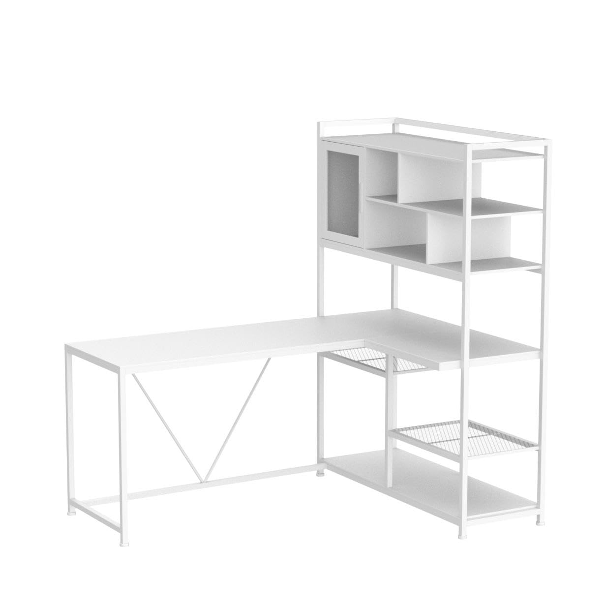 L-Shaped Desk with Bookshelf & LED Light Strips, 58"